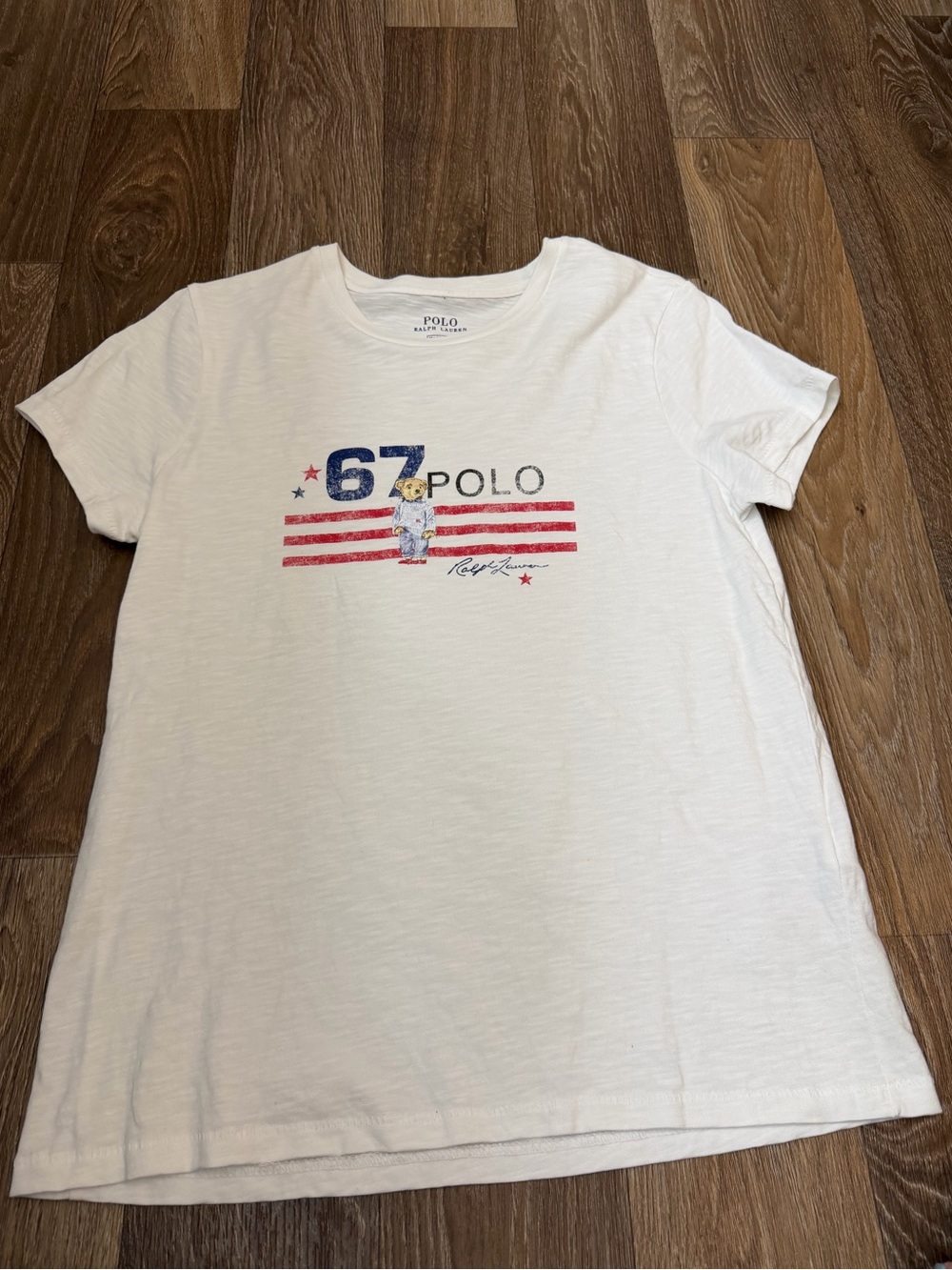 Ralph Lauren White Tee with Red & Blue '67 Polo Bear Graphic